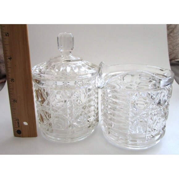 Vintage Indiana Clear Glass Windsor Pattern - Creamer & Lidded Sugar Bowl Set - Picture 14 of 16
